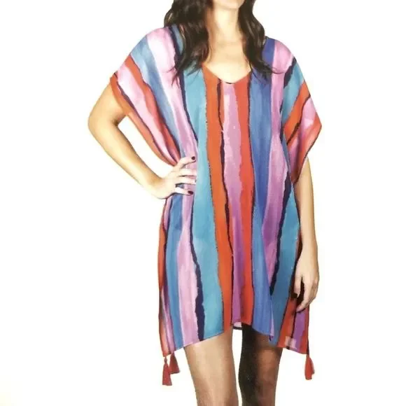 Cover Up Swim Kaftan Vertical Striped Coverup NEW - Picture 5 of 15
